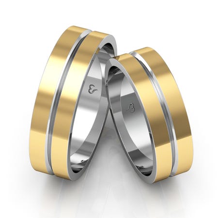 Alianças Noivado Ouro E Prata Polidas 6mm 12g Friso Central
