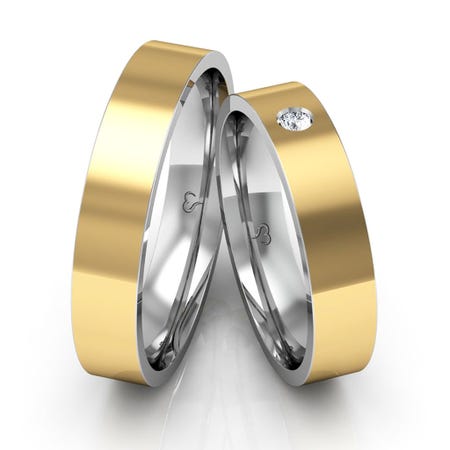Alianças Compromisso Ouro E Prata Polidas 4,5mm 10g com Pedra