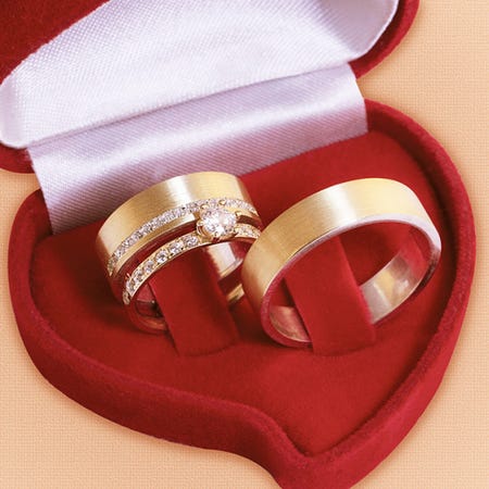 Kit Alianças Casamento Ouro e Prata + Anel Noivado Estasi