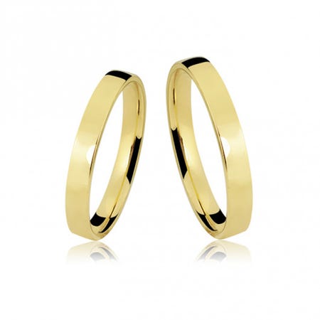 Alianças Casamento Ouro Amarelo Quadradas Polidas 3,5mm 4g
